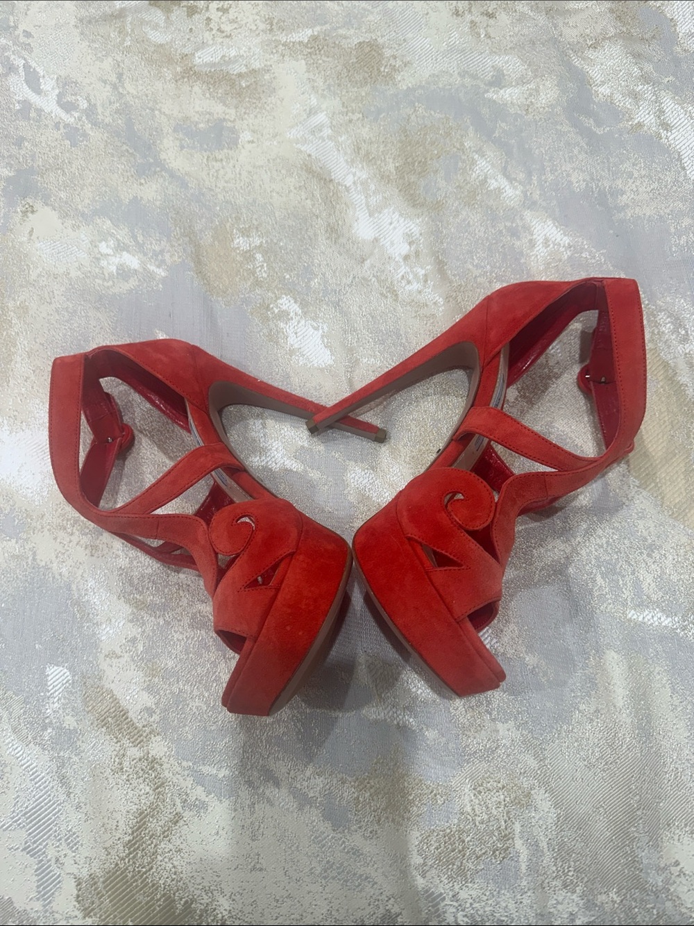 Prada Red Suede Cutout High-Heel Sandals - Picture 2 of 3